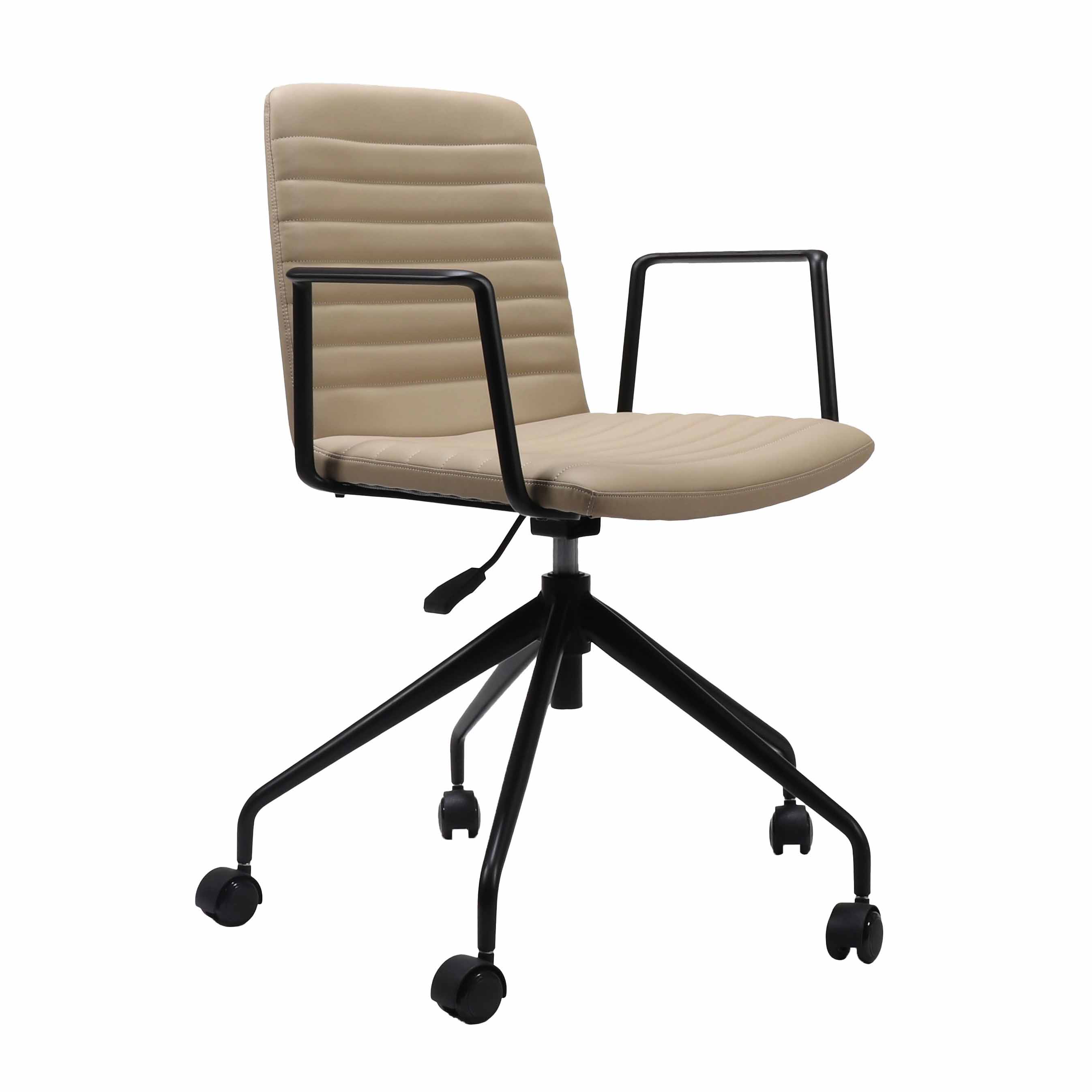 Pixel 5 Star Swivel Chair - With Arms - Almond PU - Black Frame